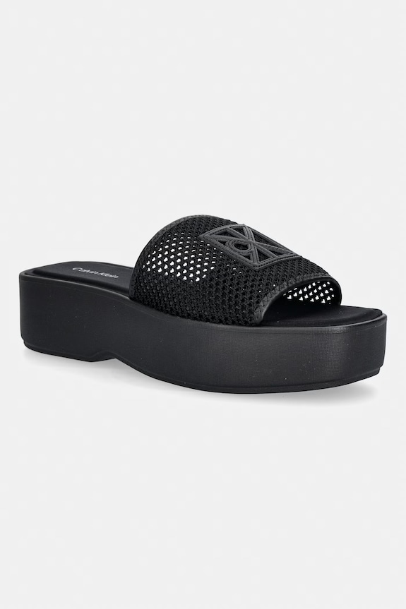 Calvin Klein klapki damskie FLATFORM SNDL MESH czarny HW0HW02877