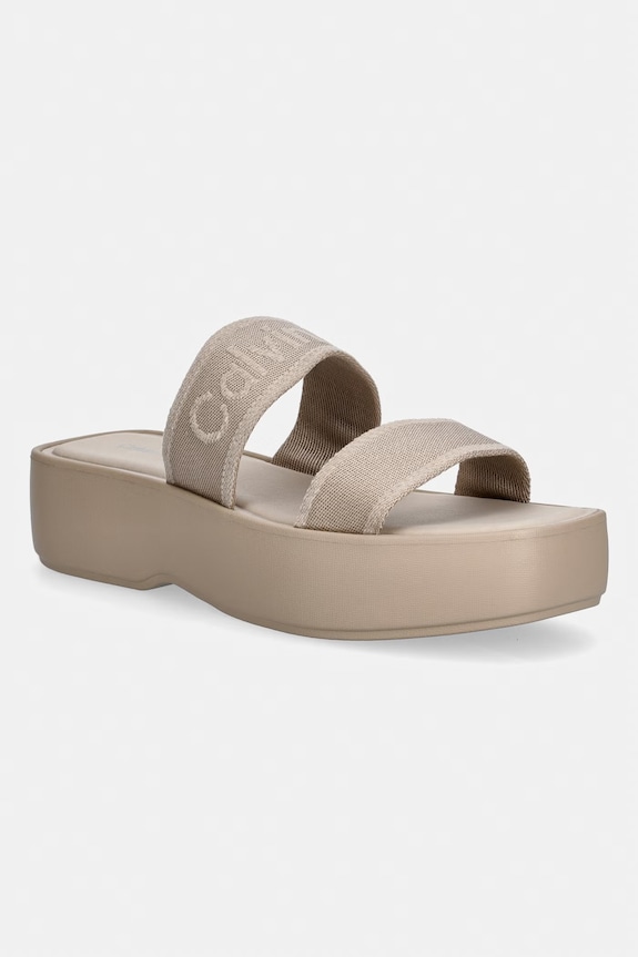 Calvin Klein σαγιονάρες Γυναικεία FLATFORM SNDL WEBBING μπεζ HW0HW02878