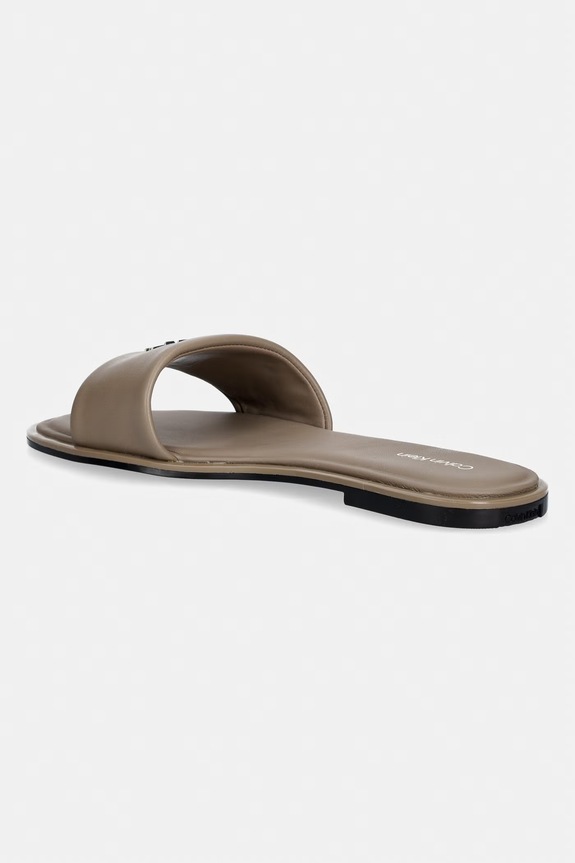 Obuća Calvin Klein natikače ženske kožne ROUND FLAT SNDL LTH BAR HW 2 HW0HW02925 smeđa