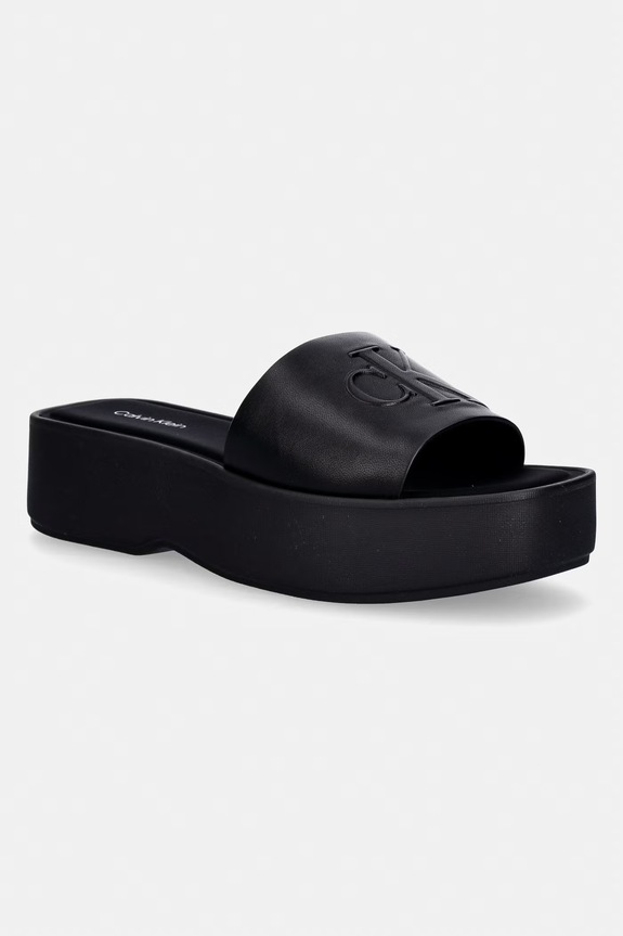 Calvin Klein női bőr papucs FLATF SNDL LTH MG fekete HW0HW03026