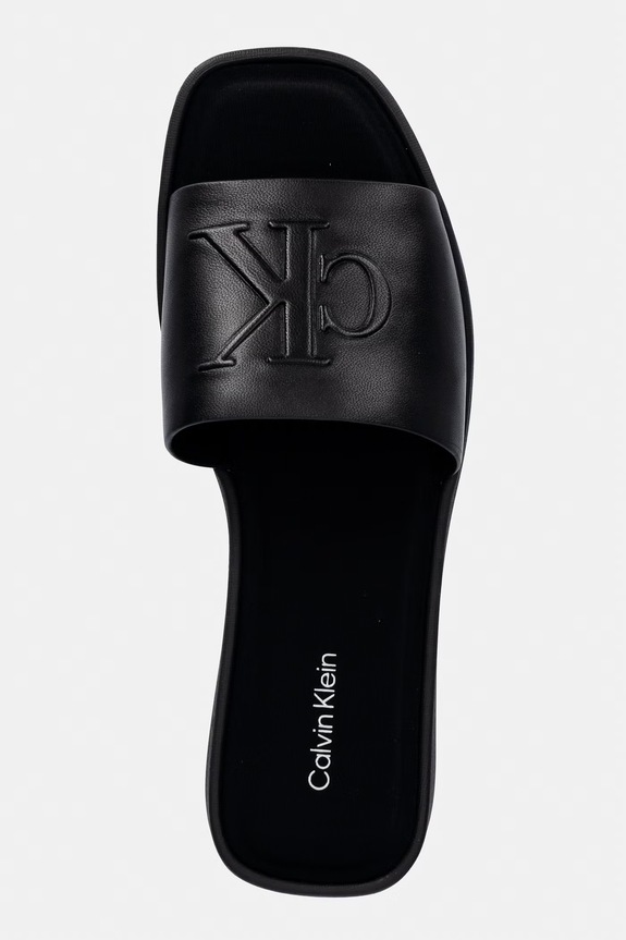 Calvin Klein női bőr papucs FLATF SNDL LTH MG fekete HW0HW03026
