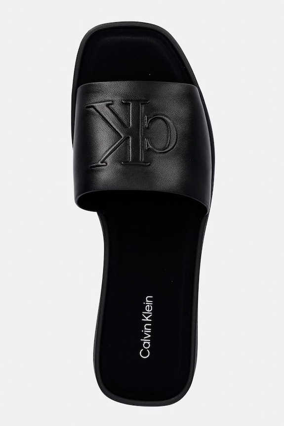 Calvin Klein női bőr papucs FLATF SNDL LTH MG fekete HW0HW03026