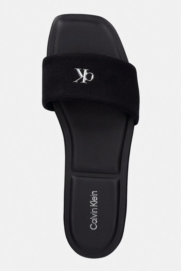 Calvin Klein natikače ženske SQUARE FLAT SNDL CANVAS HW crna HW0HW03129