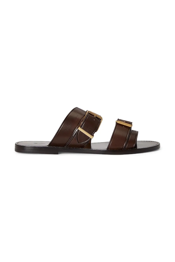 Δερμάτινες σαγιονάρες Polo Ralph Lauren Bkle Slide φλατ καφέ 818P01589003