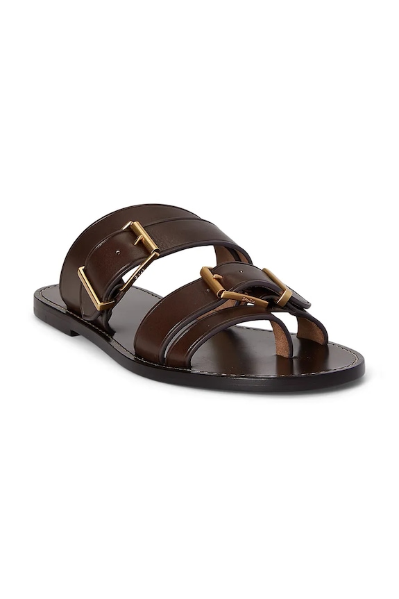 Δερμάτινες σαγιονάρες Polo Ralph Lauren Bkle Slide 818P01589003 καφέ SS26