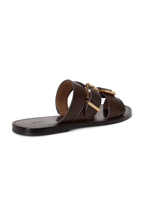 Παπούτσια Δερμάτινες σαγιονάρες Polo Ralph Lauren Bkle Slide 818P01589003 καφέ