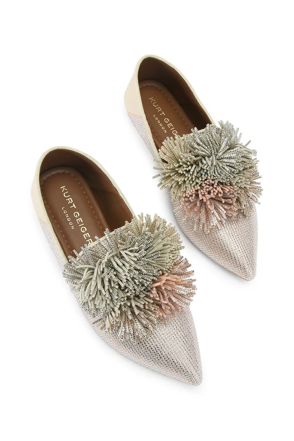 Kurt Geiger London velúr mokaszin Pom Pom Point Slip On 5388365209 bézs SS26