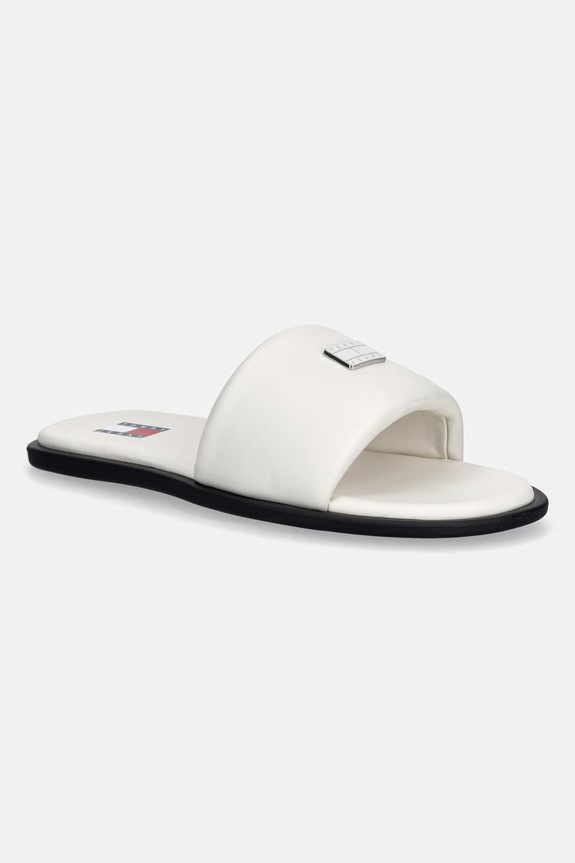 Tommy Jeans natikače s niskim potplatom za žene od kože TJW SOFT PADDED CASUAL SLIDE bež EN0EN02950