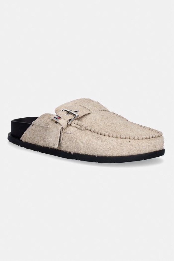Tommy Jeans klapki mules damskie zamszowe TJW COMFORT SUEDE MULE beżowy EN0EN03038