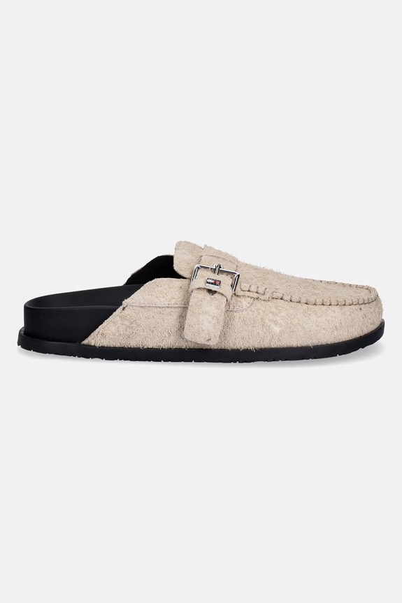 Tommy Jeans klapki mules damskie zamszowe TJW COMFORT SUEDE MULE EN0EN03038 beżowy SS26