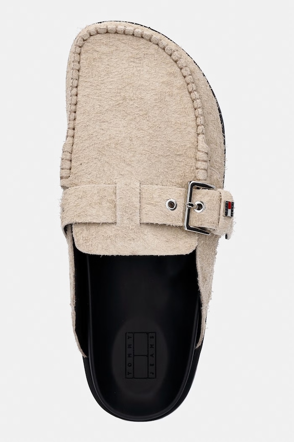 Tommy Jeans klapki mules damskie zamszowe TJW COMFORT SUEDE MULE beżowy EN0EN03038