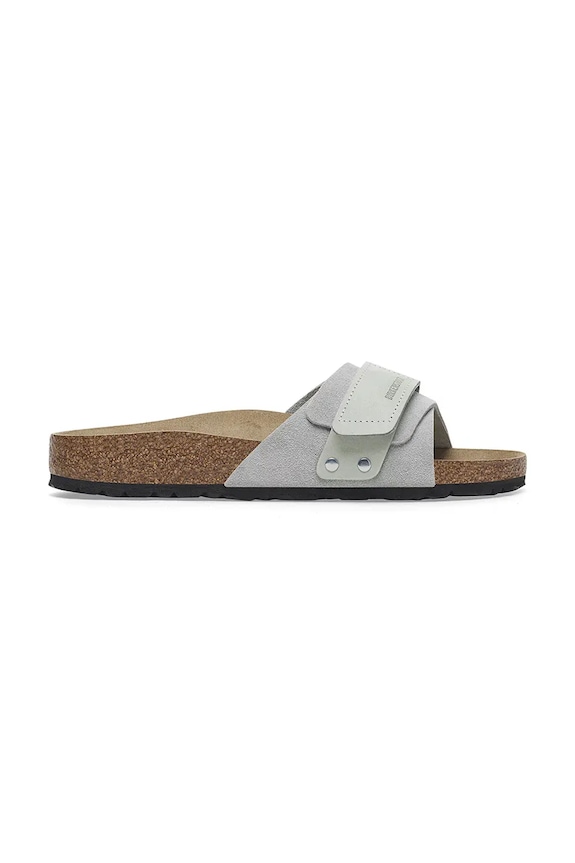 Birkenstock papuci cu toc plat de damă din piele întoarsă Oita piele albastru 1029418