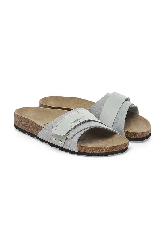 Încălțăminte Birkenstock papuci cu toc plat de damă din piele întoarsă Oita 1029418 albastru