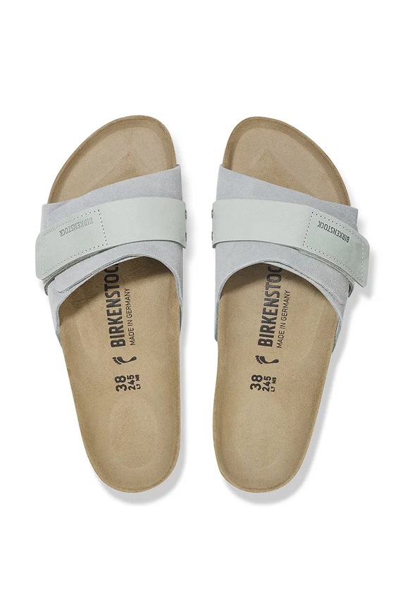 Birkenstock papuci cu toc plat de damă din piele întoarsă Oita albastru 1029418