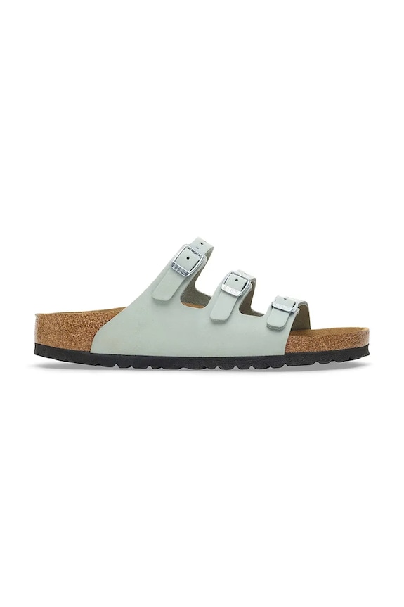 Birkenstock šľapky dámske nubukové Florida bez podpätku zelená 1030319