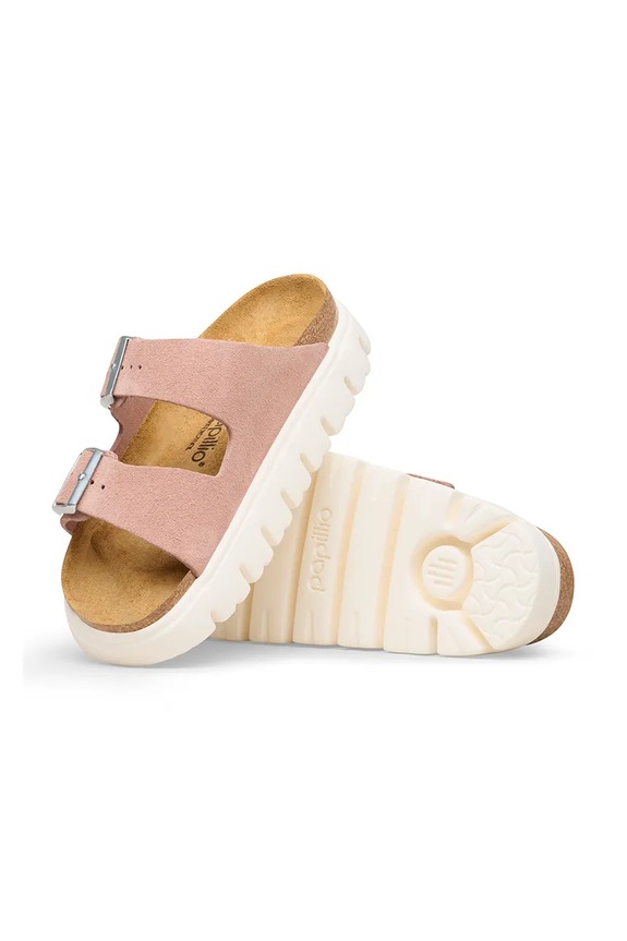 Birkenstock papuci pentru femei, din piele întoarsă Arizona Chunky Birkenstock x Papillio roz 1031254