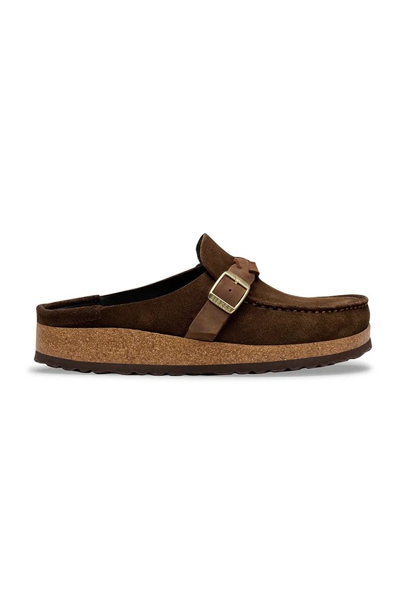 Birkenstock klapki mules damskie zamszowe Buckley płaski brązowy 1031435
