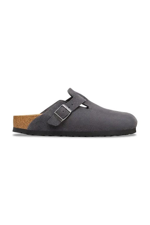 Birkenstock Boston papuci mocasini pentru femei din piele întoarsă plat gri 1031678.N