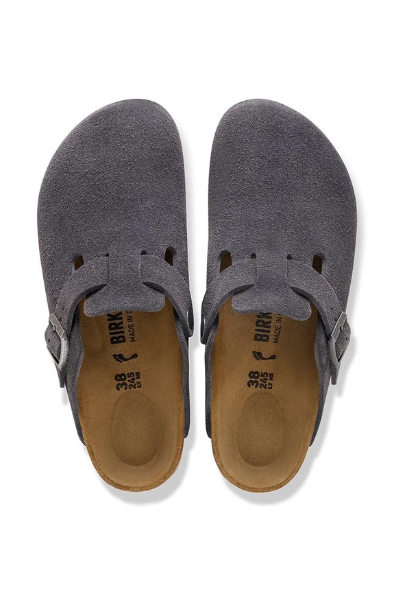 Birkenstock Boston papuci mocasini pentru femei din piele întoarsă gri 1031678.N