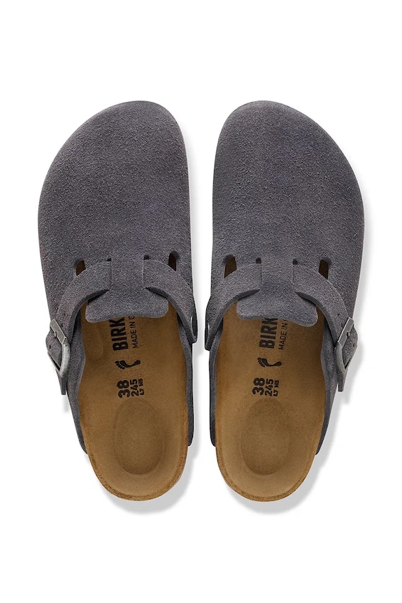 Birkenstock Boston papuci mocasini pentru femei din piele întoarsă gri 1031678.N