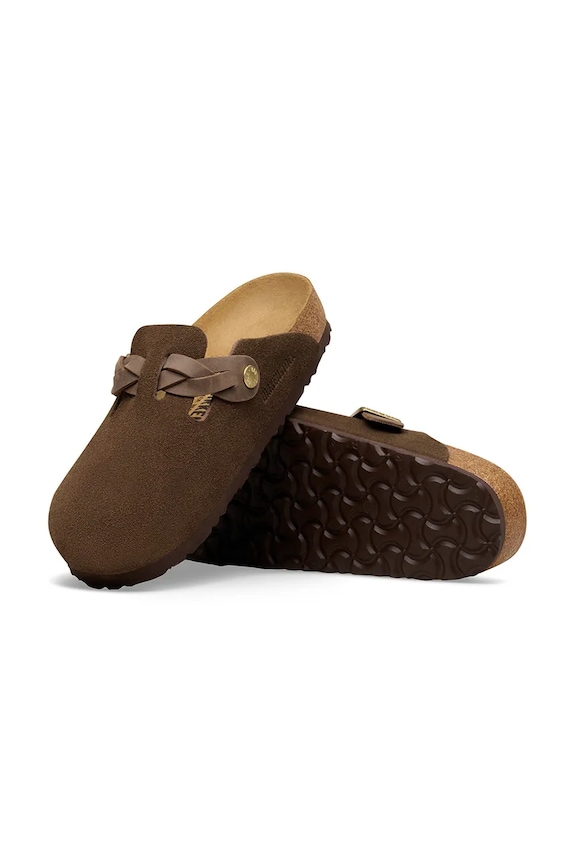 Birkenstock σαγιονάρες Μουλάρια Γυναικεία σουέτ Boston Braided 1031716 καφέ
