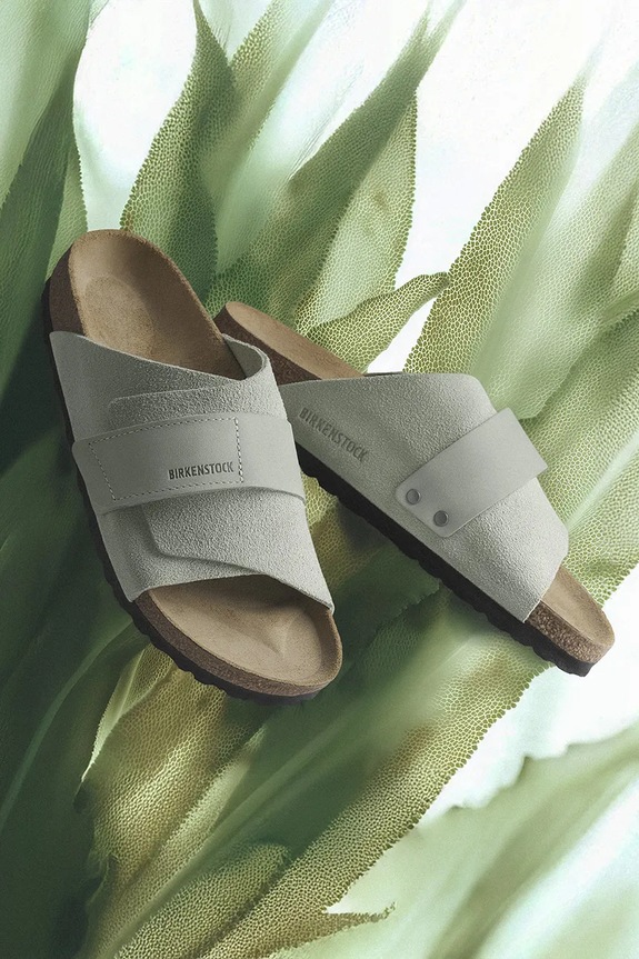 Birkenstock papuci cu toc plat de damă piele întoarsă Kyoto verde 1031730