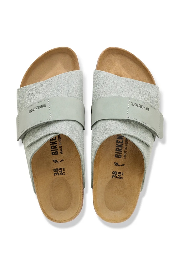 Încălțăminte Birkenstock papuci cu toc plat de damă piele întoarsă Kyoto 1031730 verde