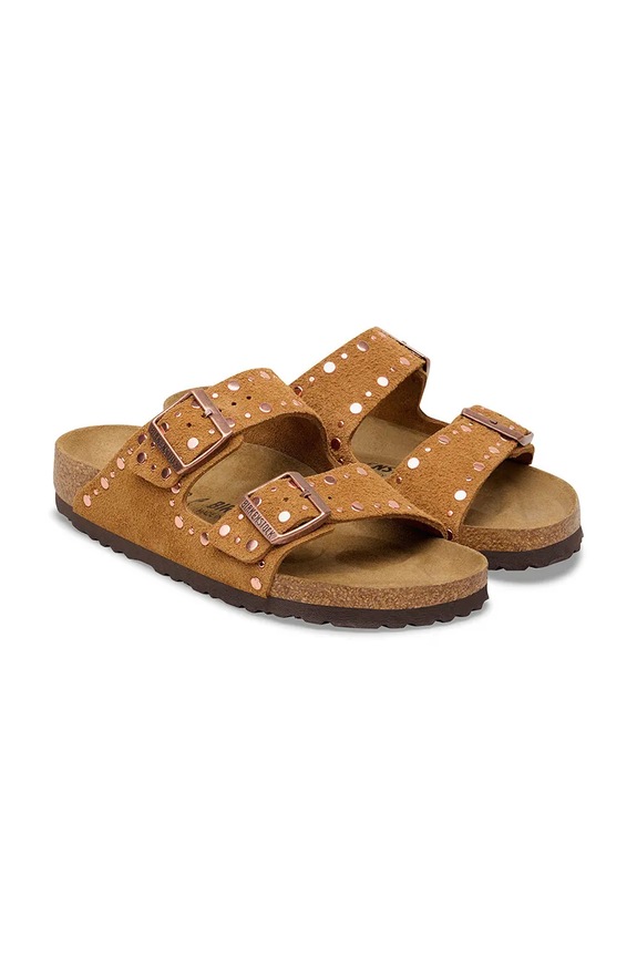 Cipők Birkenstock papucs lapos sarkú női velúr 1031731 barna