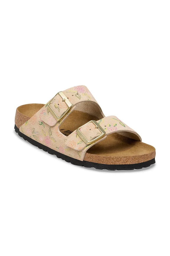 Birkenstock papuci cu toc plat de damă din piele întoarsă Arizona 1031736 bej SS26
