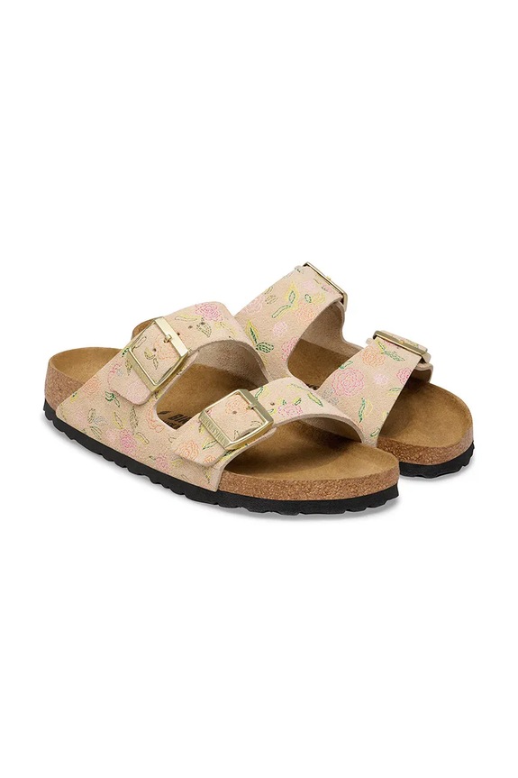 Încălțăminte Birkenstock papuci cu toc plat de damă din piele întoarsă Arizona 1031736 bej