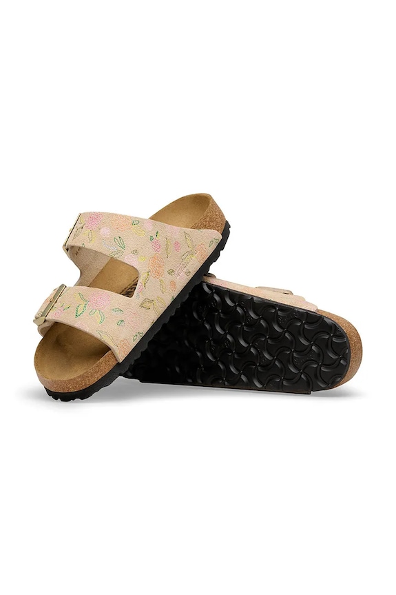 Birkenstock papuci cu toc plat de damă din piele întoarsă Arizona bej 1031736