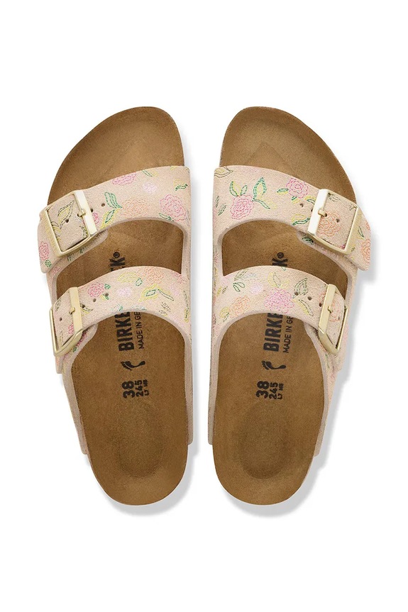 Birkenstock papuci cu toc plat de damă din piele întoarsă Arizona 1031736 bej