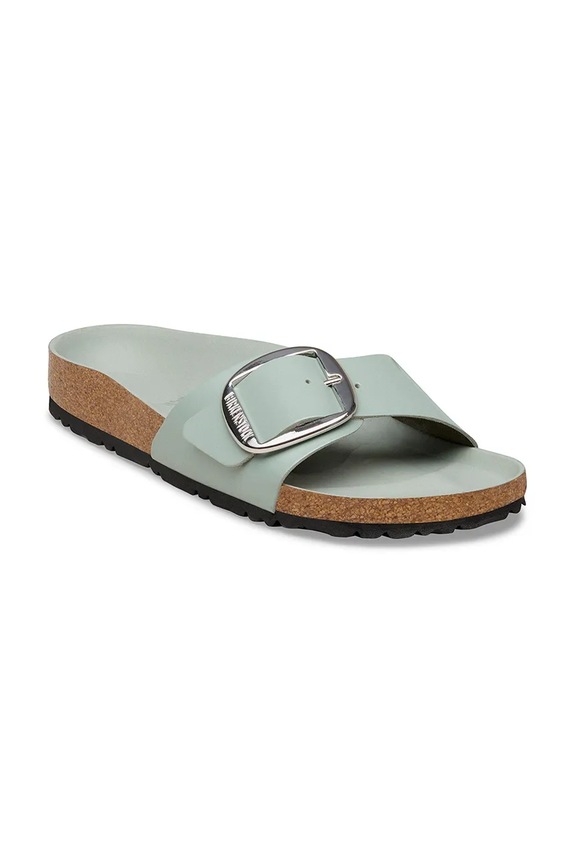 Birkenstock šľapky na plochom podpätku dámske z kože Madrid Big Buckle 1031788 zelená SS26
