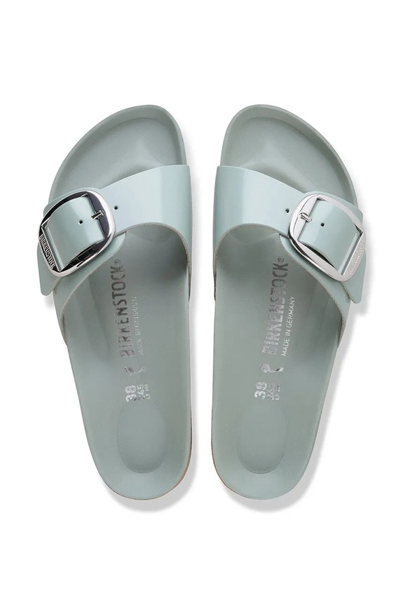 Birkenstock šľapky na plochom podpätku dámske z kože Madrid Big Buckle 1031788 zelená