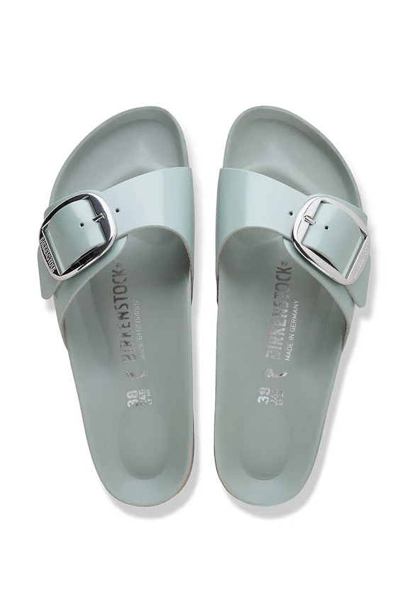 Birkenstock šľapky na plochom podpätku dámske z kože Madrid Big Buckle 1031788 zelená