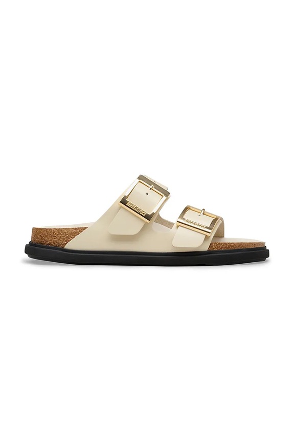 Birkenstock Arizona Droplet Buckle papuci cu toc plat pentru femei piele plat bej 1031809