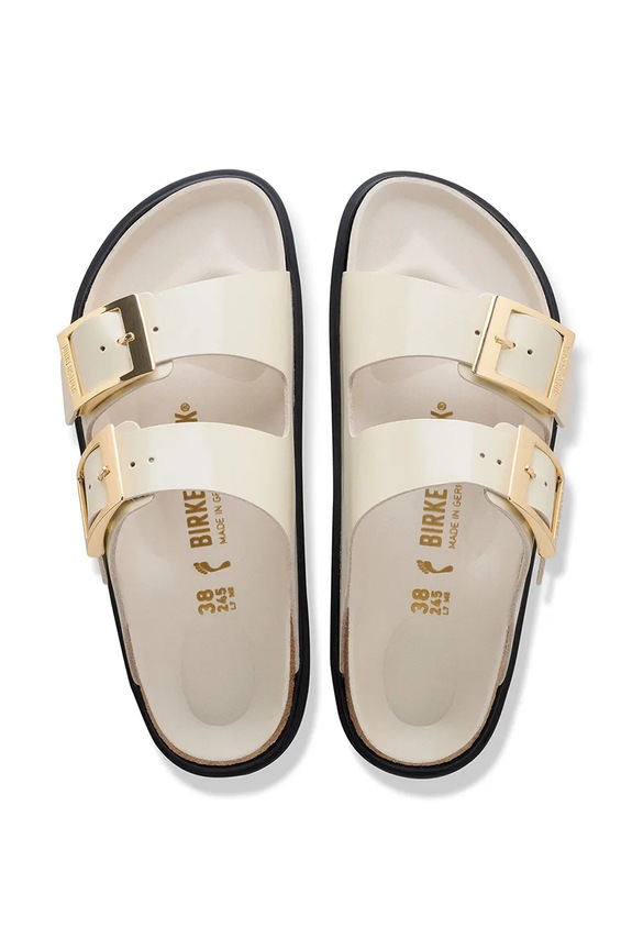 Birkenstock Arizona Droplet Buckle papuci cu toc plat pentru femei piele 1031809 bej