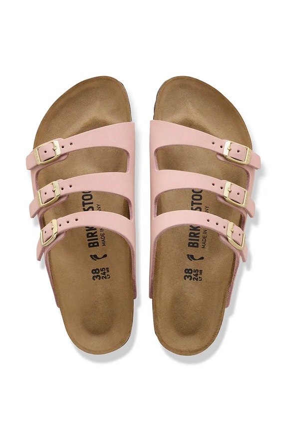 Birkenstock šľapky na plochom podpätku dámske nubukové Florida ružová 1031813.N
