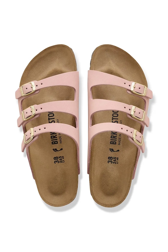 Birkenstock šľapky na plochom podpätku dámske nubukové Florida ružová 1031813.N