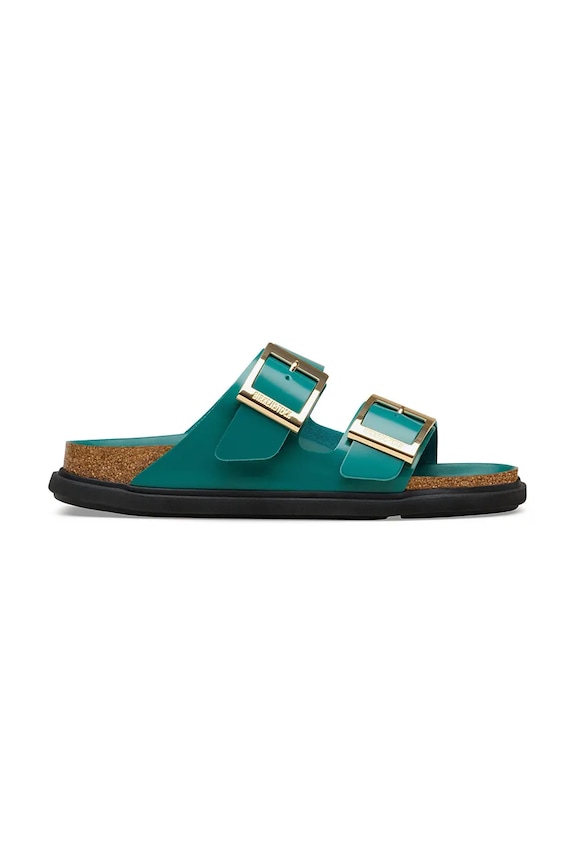 Birkenstock papuci cu toc plat de damă din piele Arizona Droplet Buckle piele turcoaz 1031850