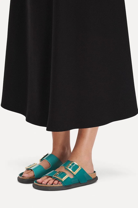 Birkenstock papuci cu toc plat de damă din piele Arizona Droplet Buckle 1031850
