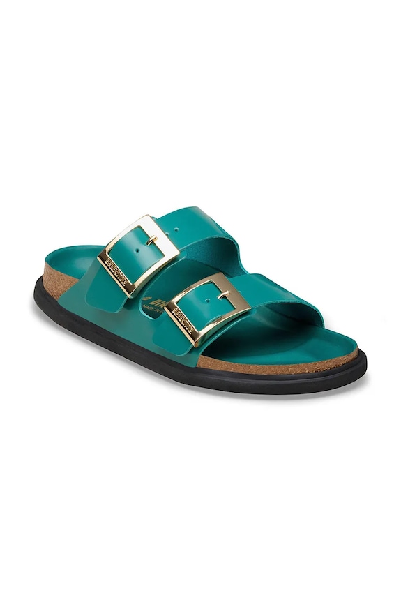 Birkenstock papuci cu toc plat de damă din piele Arizona Droplet Buckle 1031850 turcoaz SS26