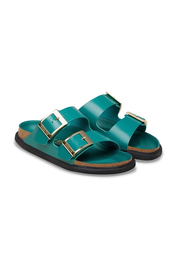 Încălțăminte Birkenstock papuci cu toc plat de damă din piele Arizona Droplet Buckle 1031850 turcoaz