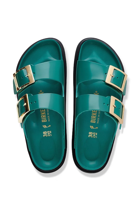 Birkenstock papuci cu toc plat de damă din piele Arizona Droplet Buckle 1031850 turcoaz