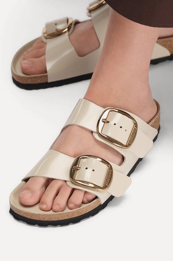 Birkenstock papuci de damă cu toc plat din piele Arizona Big Buckle 1031854.N
