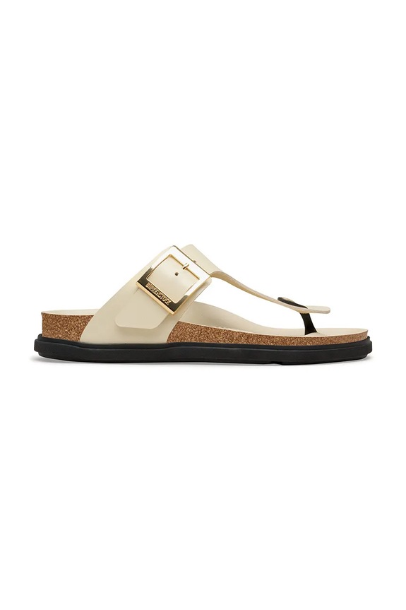 Usnjene japonke Birkenstock Gizeh Droplet Buckle Brez pete bež 1031861