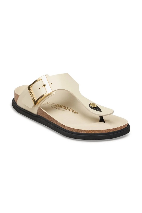 Usnjene japonke Birkenstock Gizeh Droplet Buckle 1031861 bež SS26