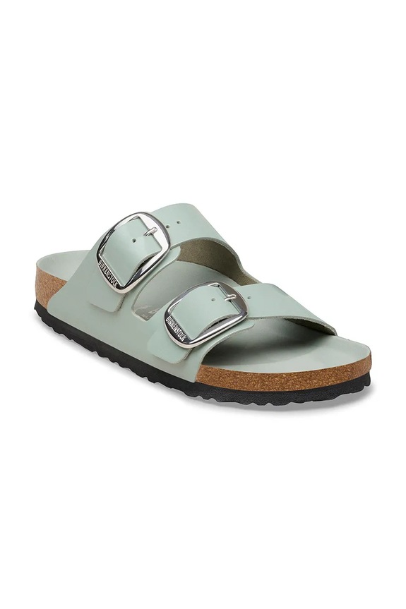 Birkenstock šľapky na plochom podpätku dámske kožené Arizona Big Buckle 1031871 zelená SS26