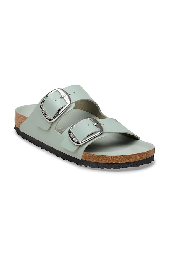 Birkenstock šľapky na plochom podpätku dámske kožené Arizona Big Buckle 1031871 zelená SS26