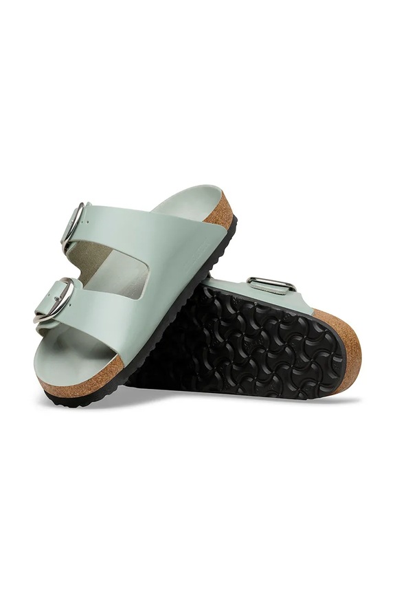 Birkenstock šľapky na plochom podpätku dámske kožené Arizona Big Buckle zelená 1031871
